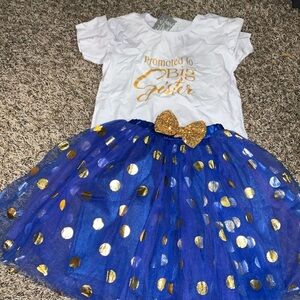 Size 5-6 “Promoted to Big Sister” shirt with tutu and bow